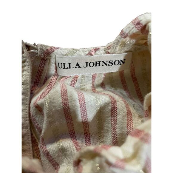 ULLA JOHNSON Tamsin Striped Cotton Ruffle Flutter Sleeve Trapeze Dress - Picture 3 of 12